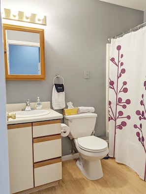 Full bathroom with tub.