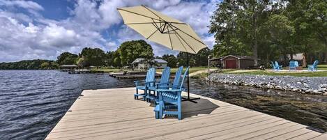 Enjoy a cup of coffee on the beautiful dock