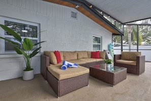 Outdoor living area with plenty of seating for the whole family