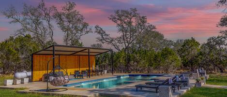 The zen outdoor space is the perfect spot to unwind and enjoy beautiful Texas skies