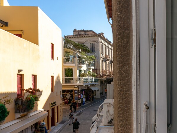 View of Adrianou St from the apartment bedroom