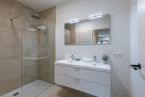 Modern bathroom with walk-in rain shower