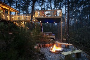 our complete outdoor area observation deck, hot tub, fire pit, petanque court 