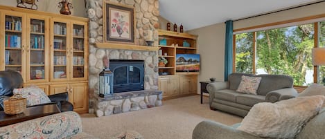 Gorgeous great room with gas fireplace and Smart TV