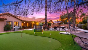 Brand new, 3 hole putting green with balls and clubs for your enjoyment!