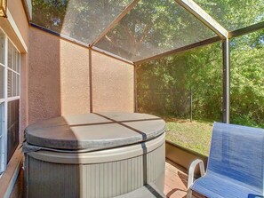 Private patio with hot tub