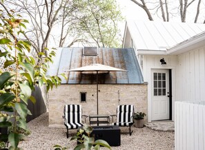 Gas fire pit and seating area in your private courtyard