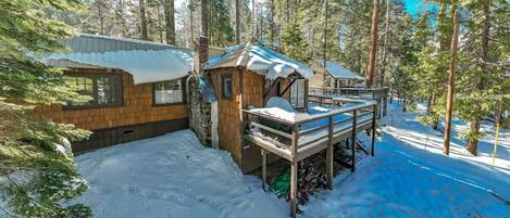 The Cedar House, a cozy 1920's cabin perfectly situated in Shaver Lake's charming West Village. 