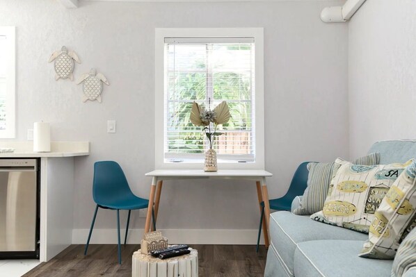 Dining table with 2 chairs.