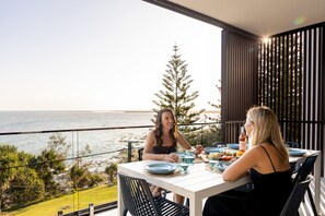 Enjoy a meal on the balcony over looking the gorgeous Kings Beach