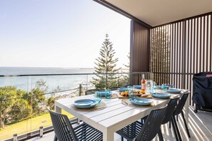 Outdoor balcony dining, perfect for the warm evenings