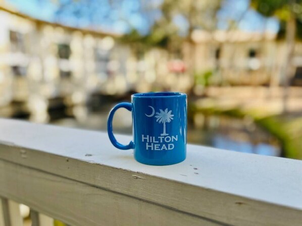 Coffee just tastes better on the deck, accompanied by the soothing melody of the fountain's serenade.