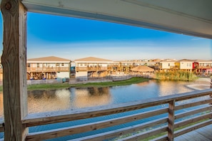 Fishing pond and fountain feature.