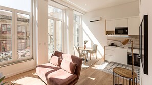 Bright living and dining area + kitchenette and AC unit #comfort #gorgeous