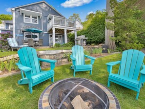Fire pit with Adirondack Chairs