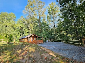 Roast side view of cabin and property