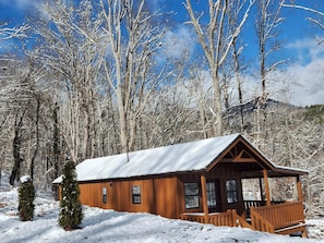 Roadside view of cabin - snow January 2023