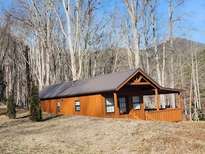 This is a roadside view of the cabin