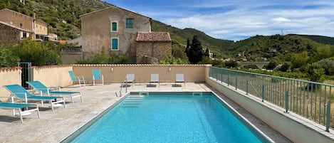 View from the pool towards Roquebrun centre