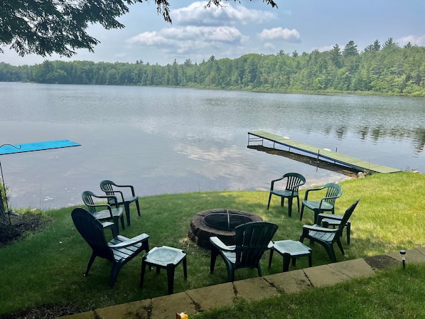 Bass Lake access with dock and firepit.