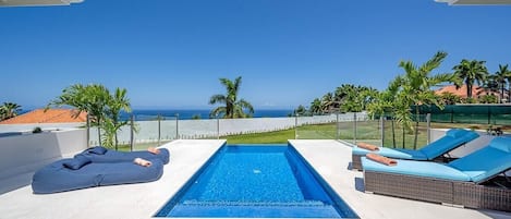 Pool deck with Caribbean sea views
