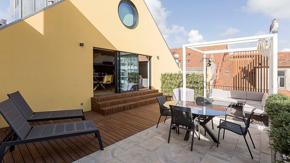 This apartment's main attraction is its spacious terrace with outdoor furniture #terrace #outdoors
