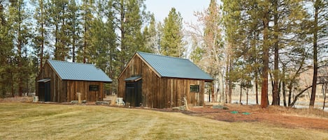 Left to Right:  Morning Dun Glamping Hut, Blue Wing Glamping Hut