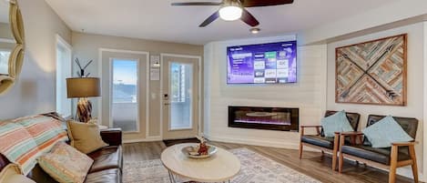 Family room with large Roku TV