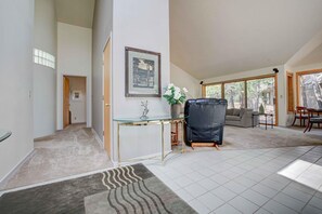 Living, Kitchen and Dining to the right, Bedrooms to the left