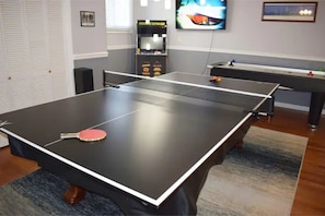 Ping pong table topper, on top of the pool table