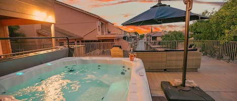 Unwind and recharge in our luxurious hot tub.