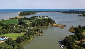 Aerial view of Periwinkle, and the jetty at Raymond Cove