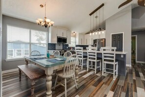 Newly remodeled kitchen for breakfast on barstools/anytime ease.