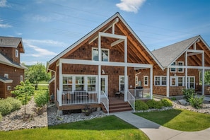 Deck and front door of bungalow