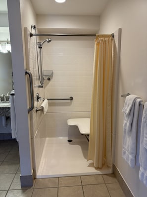 Handicap Accessible Rm 1 - Roll-in shower, grab rails, seat, rollup sink
