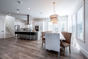 Open floor concept- view of dining room and kitchen