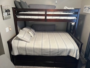 Queen bed with bunk