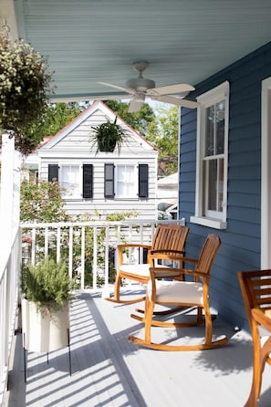 Charleston porch sitting with the fans on high