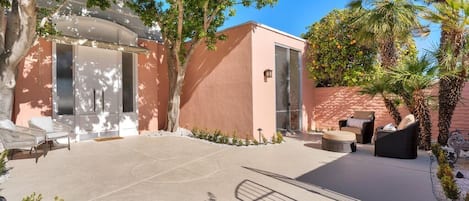 Relaxing private front courtyard.