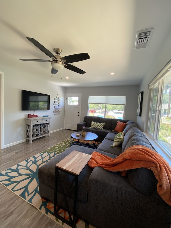 Comfy couch to watch tv from or just relax after a great meal.