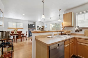 Kitchen | 2nd-Floor Bedrooms/Showers | Free WiFi | Towels/Linens