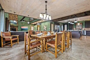 Dining area is located behind living area.