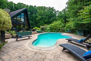 Private Outdoor Pool with Seating. 