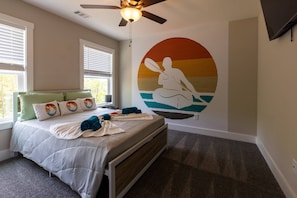 This bedroom reminds us to get out on the lake.  The Olympic Rowing Park is not far.