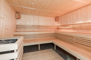 A traditional wooden sauna offering a peaceful and rejuvenating experience.
