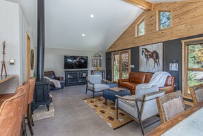 Main Living Space - Wood burning stove and TV