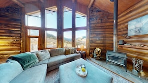 Cozy livingroom with wood fireplace