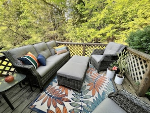 Perfect place to relax and socialize while grilling out or dining outside.