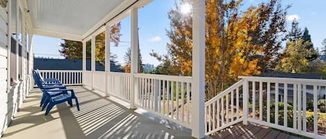 The front porch is a relaxing place to hang out and look out over the neighborhood.