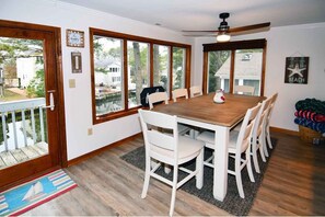 Counter height table for 8, overlooking the Canal and backyard